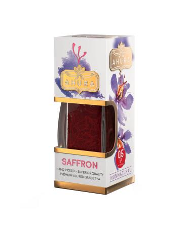 Ahura Finest Natural Saffron Threads - Pure Grade 1 All Red Saffron Spice for Tea Paella Risotto Pasta Rice Cooking - No Additives (0.5g Jar) 0.5 g (Pack of 1)