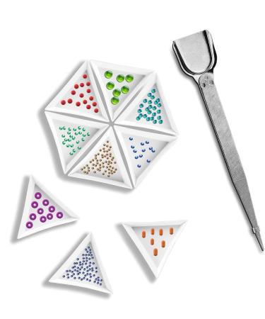 Qifuwanjingfeng 10pcs White Triangle Bead Sorting Trays and 1pcs Silver Color Handy Tweezer with Scoop