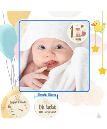 12 Pieces Baby Monthly Milestone Cards Wooden Baby Milestone Sign Baby Gift Sets First Year Growth Cards Newborn Photo Card Props Baby Birth Announcements French - Buy Online on SooperMarket.com