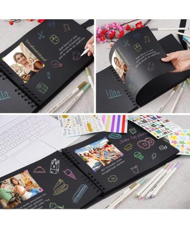 OLAI Scrapbook Photo Album 80 Pages DIY Craft Paper Book Set + Metal Pen - Black | Anniversary Wedding Graduation Travel Album - Buy Online on SooperMarket.com