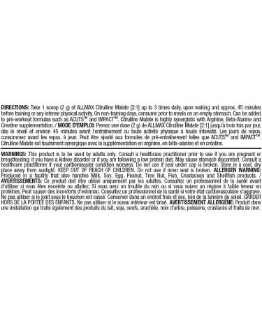 ALLMAX Citrulline Malate 2: 1 300 gram 300 gram & Nutrition - Arginine HCl - Maximum Strength + Absorption - Pharmaceutical Grade - 400 Gram - Buy Online on SooperMarket.com