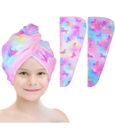 Basumee Kids Microfiber Hair Towel Wrap 2 Pack - Rapid Drying Hair Towel Turbans for Girls - Unicorn Colorful Design - Buy Online on SooperMarket.com