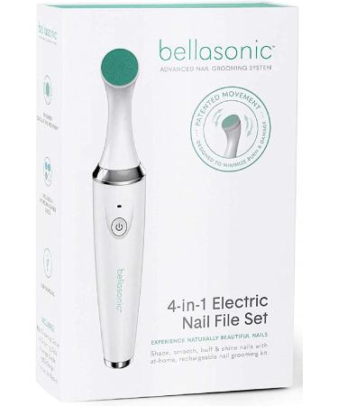 BELLASONIC 4-in-1 Electric Nail File Set | Rechargeable, Oscillating Head | Shape, Smooth, Buff & Shine Nails | Remove Cuticles & Calluses | Salon Quality Manicure Pedicure Results | White/Green - Buy Online on SooperMarket.com