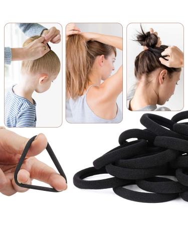 Xcozu 100 Black Hair Ties - Elastic Hair Bobbles for Women Girls & Children - Strong Stretch Bands for Thick Hair (40x8mm) - 1 Pack - Buy Online on SooperMarket.com