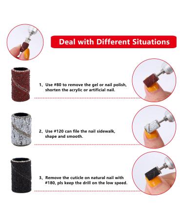 BNG Nail Cutter Sanding Sleeves 210 Pieces Sanding Caps Sanding Bands Nail Cutter Nail Set with Nail Drill Bits Pedicure Manicure Nail File for Acrylic Nails Cuticle Removal 80/120/180 GRIT - Buy Online on SooperMarket.com