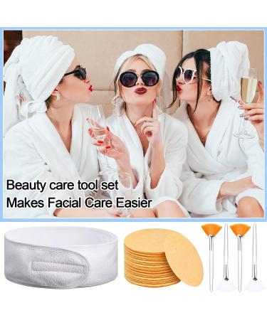 10 Pcs Spa Facial Headband, 50 Pcs Compressed Facial Sponges, 10 Pcs Fan Brushes Set | White Towel Head Wrap | Face Wash, Mask Removal - Facial Makeup Accessories - Buy Online on SooperMarket.com