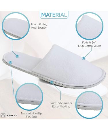 MODLUX Spa Slippers - 12 Pairs of Cotton Velvet Closed Toe Disposable Slippers with Travel Bags - Non-Slip, Thick & Soft - Ideal for Home, Hotel, or Commercial Use (12 Pack Combo White) - Buy Online on SooperMarket.com