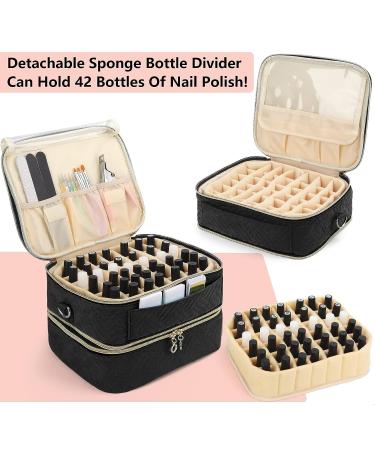 Detachable 2-Layer Nail Polish Organizer | Holds 42 Bottles | Gel Polish Storage & Manicure Tool Holder | Large Makeup & Cosmetic Bag with Dividers | Black - Buy Online on SooperMarket.com