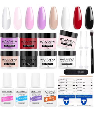 Nail Dip Powder Starter Set 8 Colors Clear White Pink Nail Powder Gel for Nail Set With Base Top Coat Activator and Nail Brush Dipping Nails System Starter Set For Home DIY & Salon Nail Design red white black