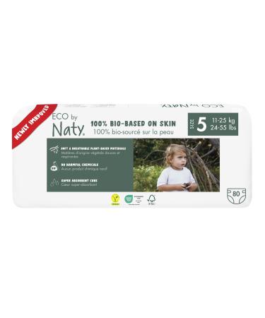 Eco by naty baby eco diapers - environmentally friendly premium bio diapers made of plant -based materials ideal for sensitive baby skin (size 5 - 80 pieces) size 5 (80 pieces)