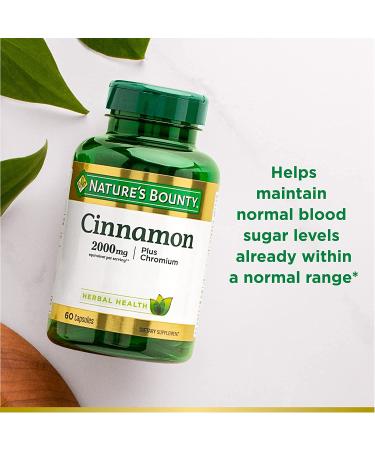 Nature's Bounty Cinnamon Plus Chromium 2000 mg - 60 Capsules for Blood Sugar Support - Buy Online on SooperMarket.com