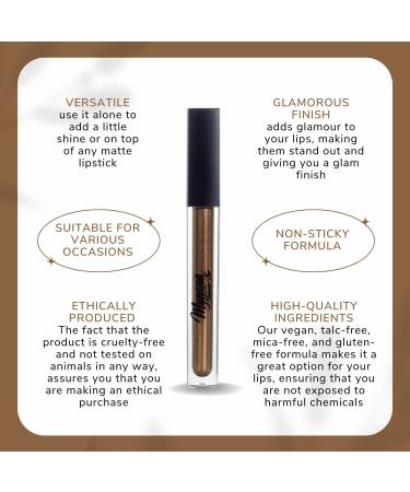 Mynena Copper Gold Lip Gloss Topper | Shimmer Glossy Finish Liquid Lipstick with Jojoba Oil | Vegan & Cruelty-Free - Buy Online on SooperMarket.com