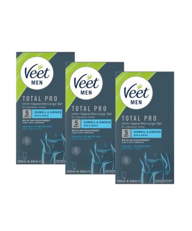 Veet Intim-hair removal set-especially for use in the sensitive intimate area-SET contains intimate hair removal cream (3 x 100ml) with spatula + care balm (3 x 50 ml)-3 pack