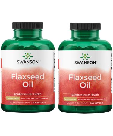 Swanson Flaxseed Oil Made with Organic Flaxseed Oil 1 g 200 Sgels 2 Pack