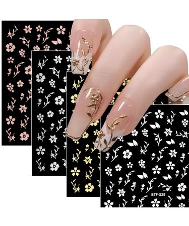 4 Sheets Flower Nail Stickers for Nail Art Stickers Nail Decals Self Adhesive Cherry Blossom Flowers for Women Nail Salon Decoration