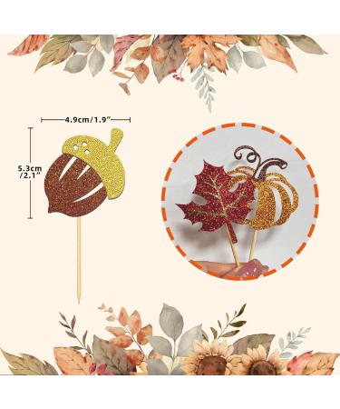 24 Pcs Glitter Thanksgiving Cupcake Toppers for Thanksgiving Day Decorations Fall Theme Turkey Maple Leaf Pumpkin -Thanksgiving Cake Topper for Thanksgiving Party Supplies (Mixed A) - Buy Online on SooperMarket.com