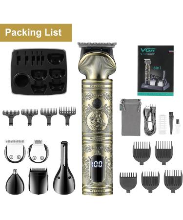 Bestauty 6 in 1 Beard Trimmer Kit for Men - Professional Hair Clipper with T-Blade, Cordless & Rechargeable - Ideal for Nose, Body & Facial Grooming - LED Display & Zero Gapped Design - Golden - Buy Online on SooperMarket.com