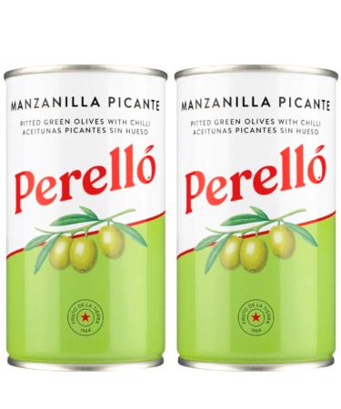 Perello Manzanilla Pitted Olives 150g - Pack of 2 | Spanish Green Olives | Gourmet Snack | Ready-to-Eat | Ideal for Mediterranean Cuisine