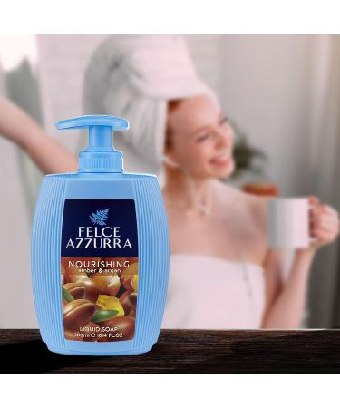 Felce Azzurra Amber And Argan Nourishing Essence Liquid Soap 10.14 Oz - Rich in Argan Extract - Gentle Cleansing for Hands and Face - Buy Online on SooperMarket.com