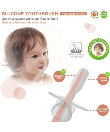 Infant Training Silicone Soft Toothbrush Food Grade 0-2 Years with Baffle BPA-Free Teeth Care can Stand Sucker Brush (Pink) - Buy Online on SooperMarket.com