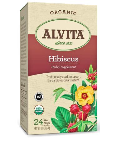 Alvita Organic Hibiscus Herbal Tea - Made with Premium Quality Organic Hibiscus Calyces, with Refreshing Tart Flavor and Floral Aroma, 24 Tea Bags
