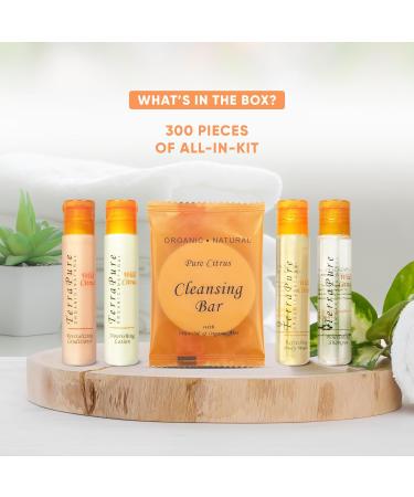 Terra Pure Wild Citrus Hotel Amenities Set - 300 Organic Paraben-Free 1oz Shampoo Conditioner Body Wash Lotion & Soap Bar - Ideal for International eCommerce - Buy Online on SooperMarket.com