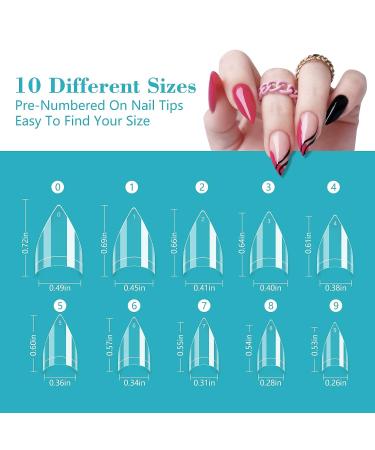500PCS Short Stiletto Nail Tips for Acrylic Nails - Clear Almond Fake Nails - Half Cover Nail Extension Tips - 10 Sizes with Box - Buy Online on SooperMarket.com