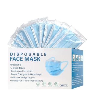 mystcare Disposable Face Mask 50 Pack Individually Packaged Wrapped Protection For Adults 3-layer Filter Safety Face Masks Blue