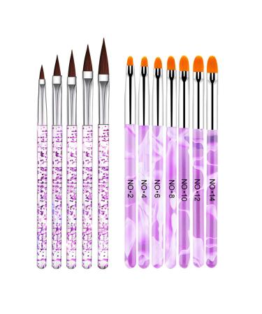 7pcs acrylic brush + 5pcs nail gel brush nail art brush set uv gel brush acrylic brushes for gel gel diy nail design carving painting pen nailart brush set 12 STK violet