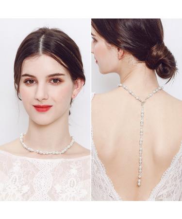 FXmimior Bridal Jewelry Backdrop Necklace Rhinestone Back chain Jewelry For Women