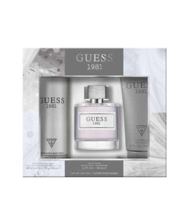 GUESS 1981 Men/Homme Eau de Toilette 3 Piece Gift Set - Cologne Spray 3.4 Fl. Oz. Deodorizing Body Spray 6.0 Oz. & Shower Gel 6.7 Fl. Oz.