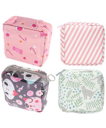 KOMBIUDA 4pcs Sanitary Napkin Storage Bag Pad Holder for Period Cute Zipper Period Pouch Period Bags for Teen Travel Toiletry Bag Set Wallets for Teen Girls Bag Organizer for Tote Polyester