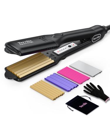 Terviiix Hair Crimper for Women with 4 Interchangeable Plates, Keratin & Argan Oil Infused Crimping Iron for Hair, Volumizing Crimper Hair Iron with 5 Heat Settings & 60 Min Auto Off