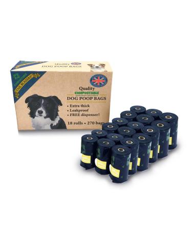 TAIL BLAZERS Quality Compostable Dog Poo Bags 270. Corn Starch Waste Bag Rolls for Dogs. Thick Double Seal Leak Proof. FREE Dispenser. Different from Biodegradable Poo Bag. Easy Tear Dog Poop Bags. 18