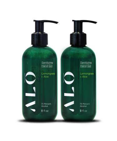 AL Lemongrass + Aloe Sanitizing Hand Gel - Clean Hands Clear Mind - On The Go Lemongrass + Aloe Hand Sanitizer Gel for Kids and Adults - (2 Pack Bottles 8oz)