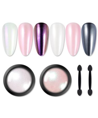 BORN PRETTY Chrome Powder Metallic Mirror Auroras Mermaid Pearl Pigment Powder Manicure Nail Art Decoration Sets 2 Boxes