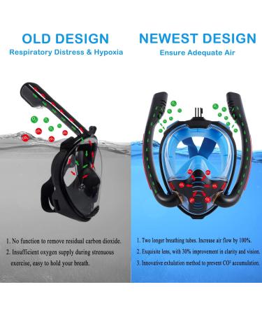 Full Face Snorkel Mask with Anti-Fog Wipes | 180 Panoramic HD View | Anti-Leak Dry Top Set for Snorkeling | Adults & Kids | Black & Blue | Large-X-Large - Buy Online on SooperMarket.com