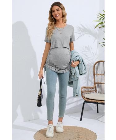 Sosolism 4 in 1 Maternity Nursing Dress XL Light Grey - Short Sleeve Breastfeeding Top - Buy Online on SooperMarket.com