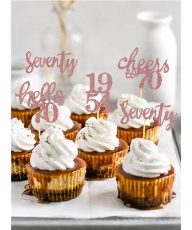 70th Birthday Cupcake Toppers - 24 Rose Gold Glitter Decorations for 1954 Birthday Party Accessories & Cake Decoration - Buy Online on SooperMarket.com