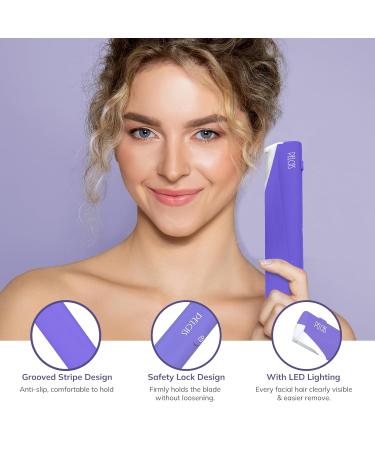PELCAS Electric Dermaplaning Tool with LED Light - Mini Facial Razor 3 Speeds for Peach Fuzz & Exfoliation - At Home Hair Removal System for Women - 6 Blades BV18-712 Purple - Buy Online on SooperMarket.com