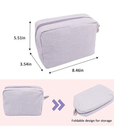 Seersucker Cosmetic Bag - Large Makeup Pouch Travel Toiletry Case | Purple Organizer for Women & Girls - Buy Online on SooperMarket.com