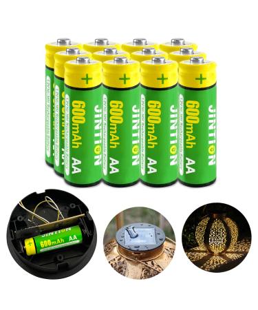JINTION Rechargeable AA Batteries Double A Battery Ni-MH AA 600mAh 1.2V Pre-Charged for Garden Landscaping Solar Lights String Lights Solar Lantern 12pack AA 600mAh 12 Pack