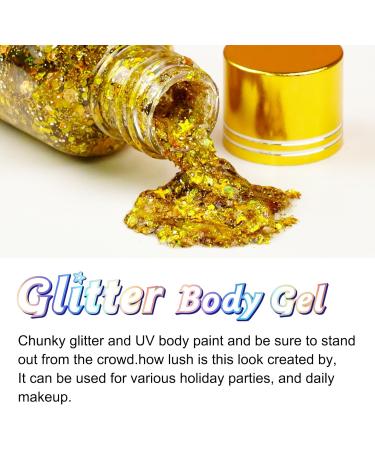 Gold Holographic Body Glitter Gel for Face, Body, Hair & Nails - Waterproof & Long Lasting | Perfect for Concerts, Parties & Festivals - Buy Online on SooperMarket.com