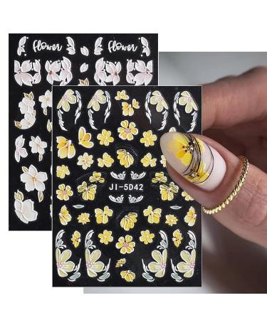 Baoximong 5D Embossed Spring Nail Decals - Self-Adhesive Yellow Pink White Kapok Camellia Design for Women - Buy Online on SooperMarket.com