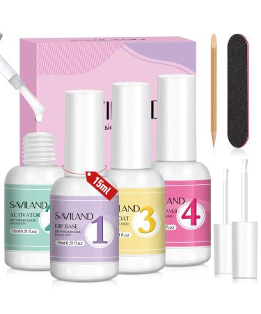 Saviland 4+4pcs Dip Powder Liquid Set  0.52oz Dipping Powder Liquid Set with Dip Base & Top Coat Dip Activator Brush Saver Nail Dip liquid Nail Tools Starer Kit French Manicure Starter Set for Home DIY & Salon Use A- 4 PCS Dip Powder Liquid Set