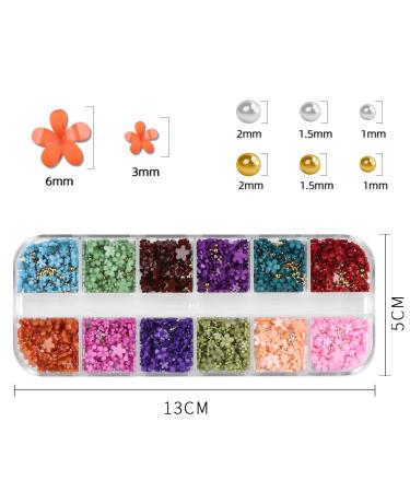 Flymind 3D Flower Nail Charms Set - Light Changing Acrylic Resin Flowers & Metal Caviar Beads for DIY Manicure Decoration | Includes Pickup Pencils & Tweezer - 36 Grids - Buy Online on SooperMarket.com