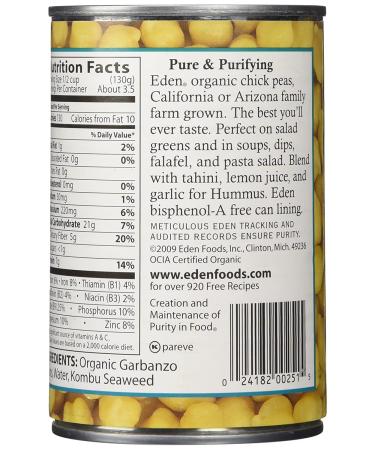 Eden Organic Garbanzo Beans 15 oz (Pack of 12) - No Salt Added | Buy Online - Buy Online on SooperMarket.com