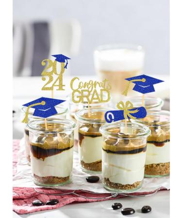 Pack of 24 Glitter 2024 Graduation Cupcake Toppers Graduation Cupcake Toppers Bachelor Hat Decoration Graduation Decoration for Graduation Party Decoration (Blue & Gold) - Buy Online on SooperMarket.com