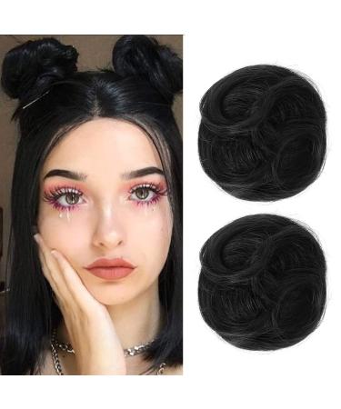 REECHO 2 PCS Mini Claw Clip in Messy & Cat Ears Hair Bun Extensions Wig Accessory Updo Hairpieces for Women Girls (Pack of 2-3.5" Wavy Natural Black) Pack of 2 - 3.5" Wavy Natural Black