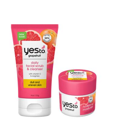 Yes To Grapefruit Brightening Bundle Vitamin C Glow Boosting Daily Facial Scrub & Nourishing Moisturizer Renewing Mix That Seals In Moisture & Enhances Glow Natural Vegan & Cruelty Free 2-Pack